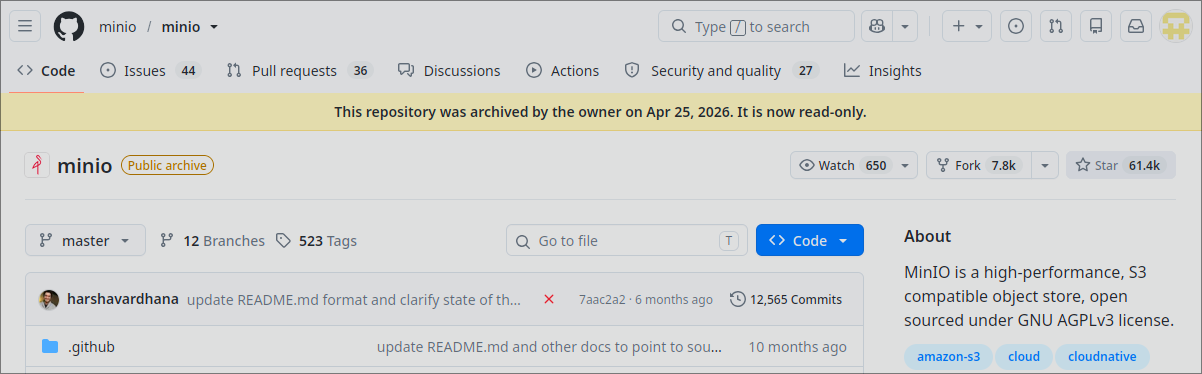 MinIO Github archived