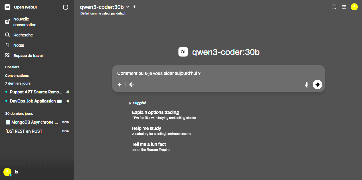 Open WebUI home page
